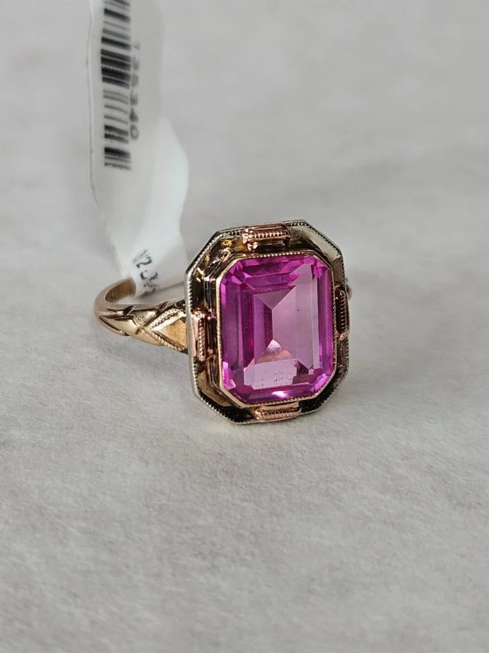 Vintage 10K Yellow Gold Pink Ice Topaz Emerald Cut Cocktail Ring Size 5.75
